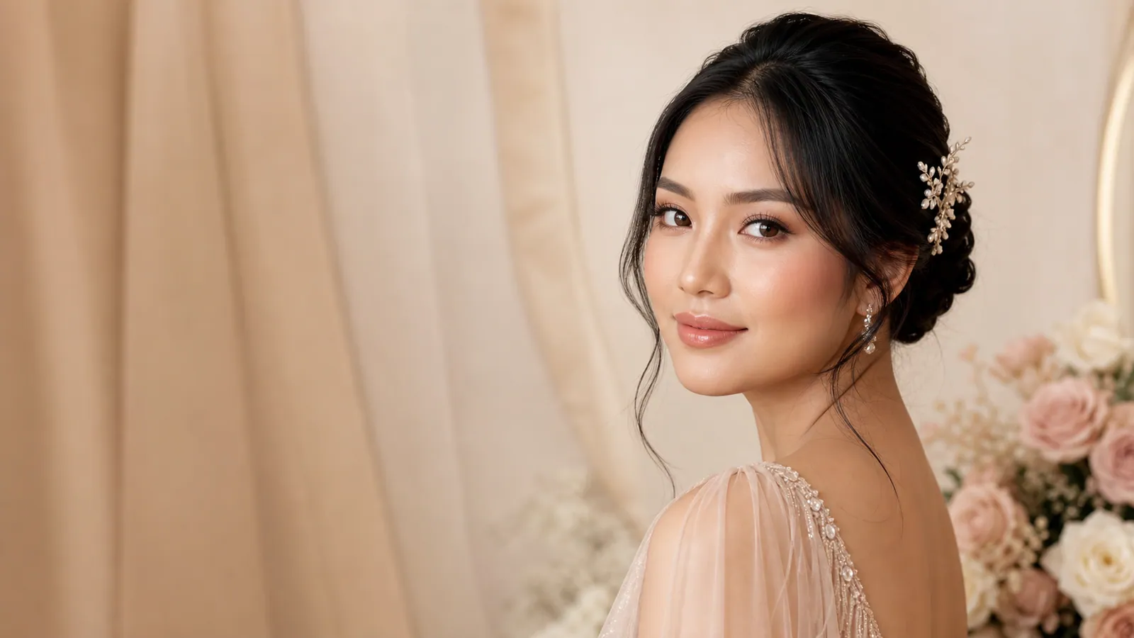Professional makeup artist in Serang and Cilegon creating elegant natural glam look
